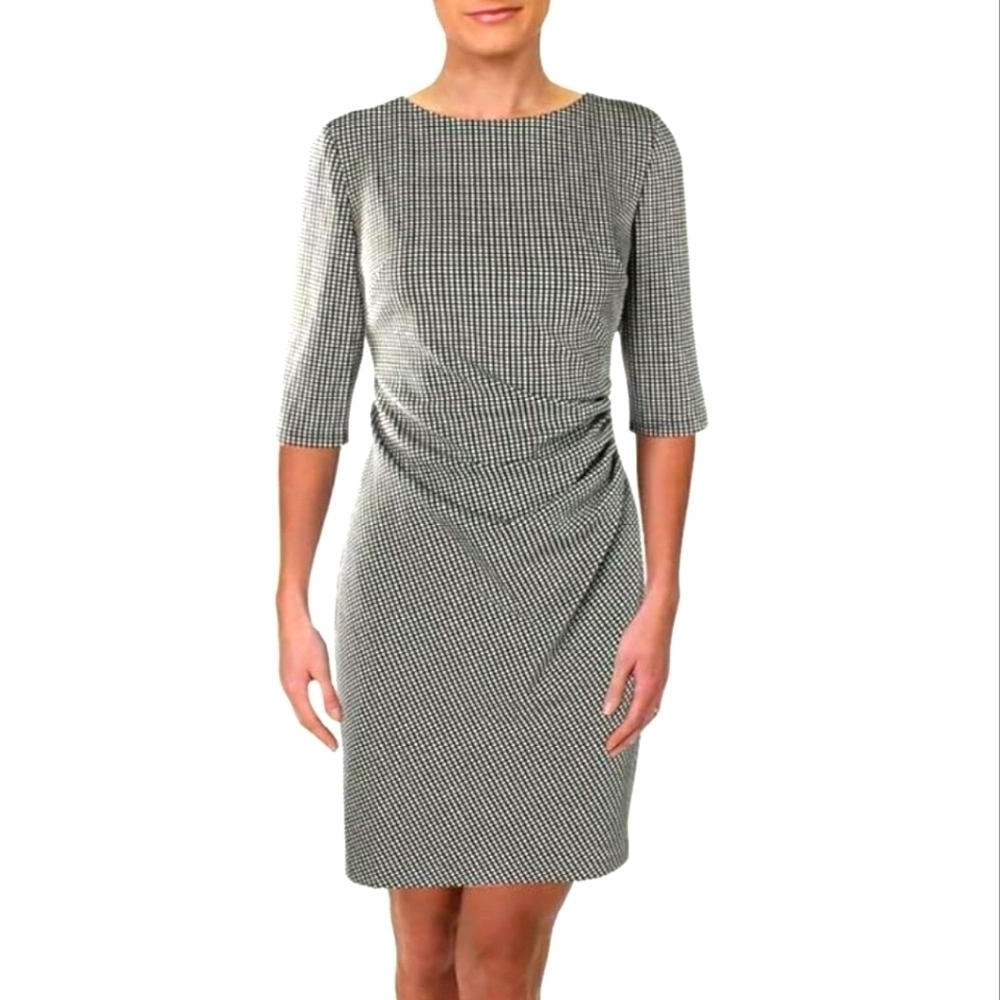 Lauren Ralph Lauren Jacquard Sheath Black And White 3/4th Sleeve Zip Dress Sz 8